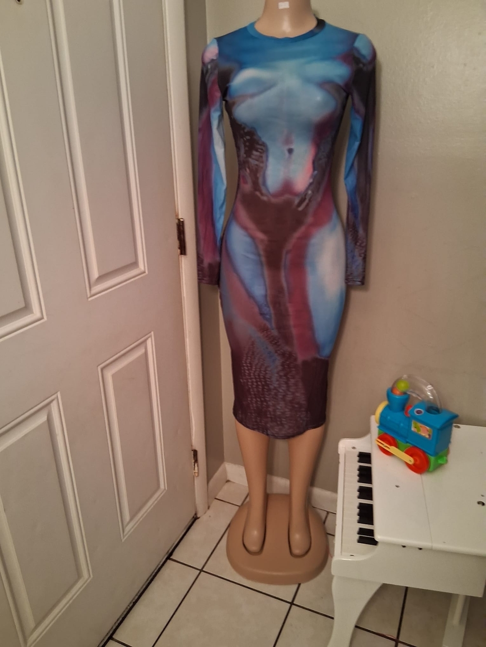 Blue & Purple Long Sleeve Bodycon Dress